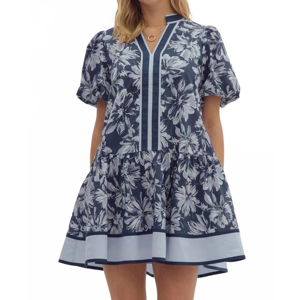 entro Navy and White Floral Mini Dress